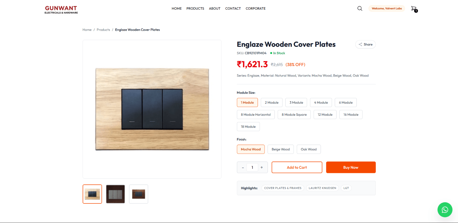Gunwant Electricals multi-attribute variant selector on product detail page